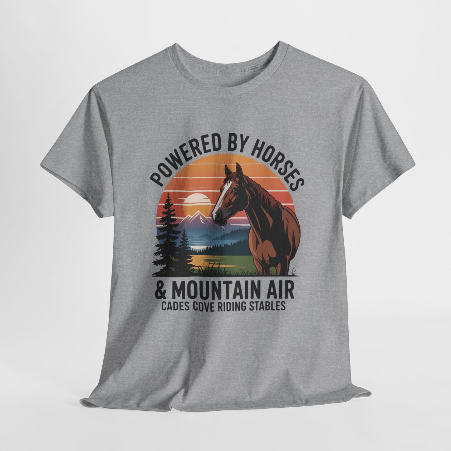 Powered By Horses and Mountain Air Cades Cove Riding Stables Shirt – Smoky Mountains Horse Tee