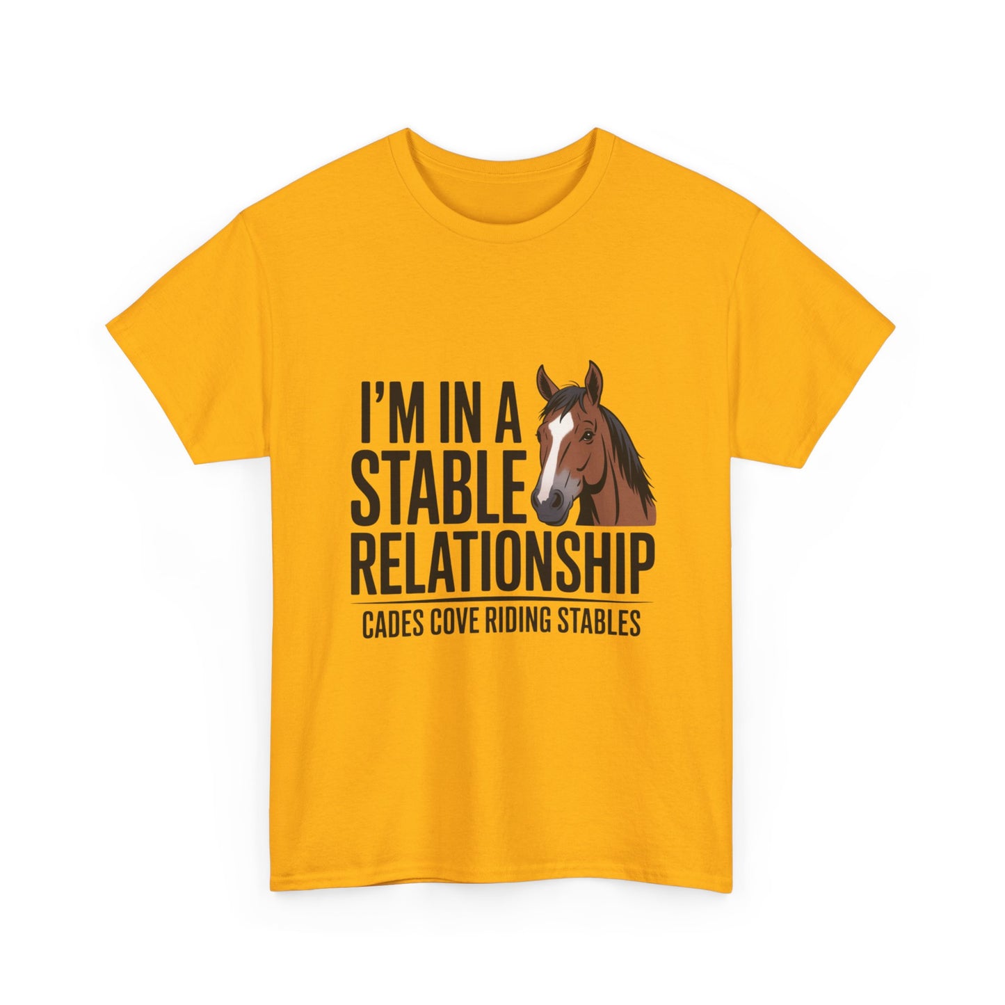 I’m in a Stable Relationship T-Shirt – Funny Horse Lover Tee | Cades Cove Riding Stables