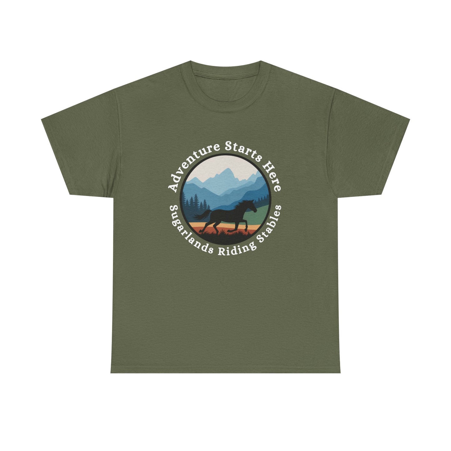 Adventure Starts Here Horse Riding Tee — Scenic Mountain Trail Shirt