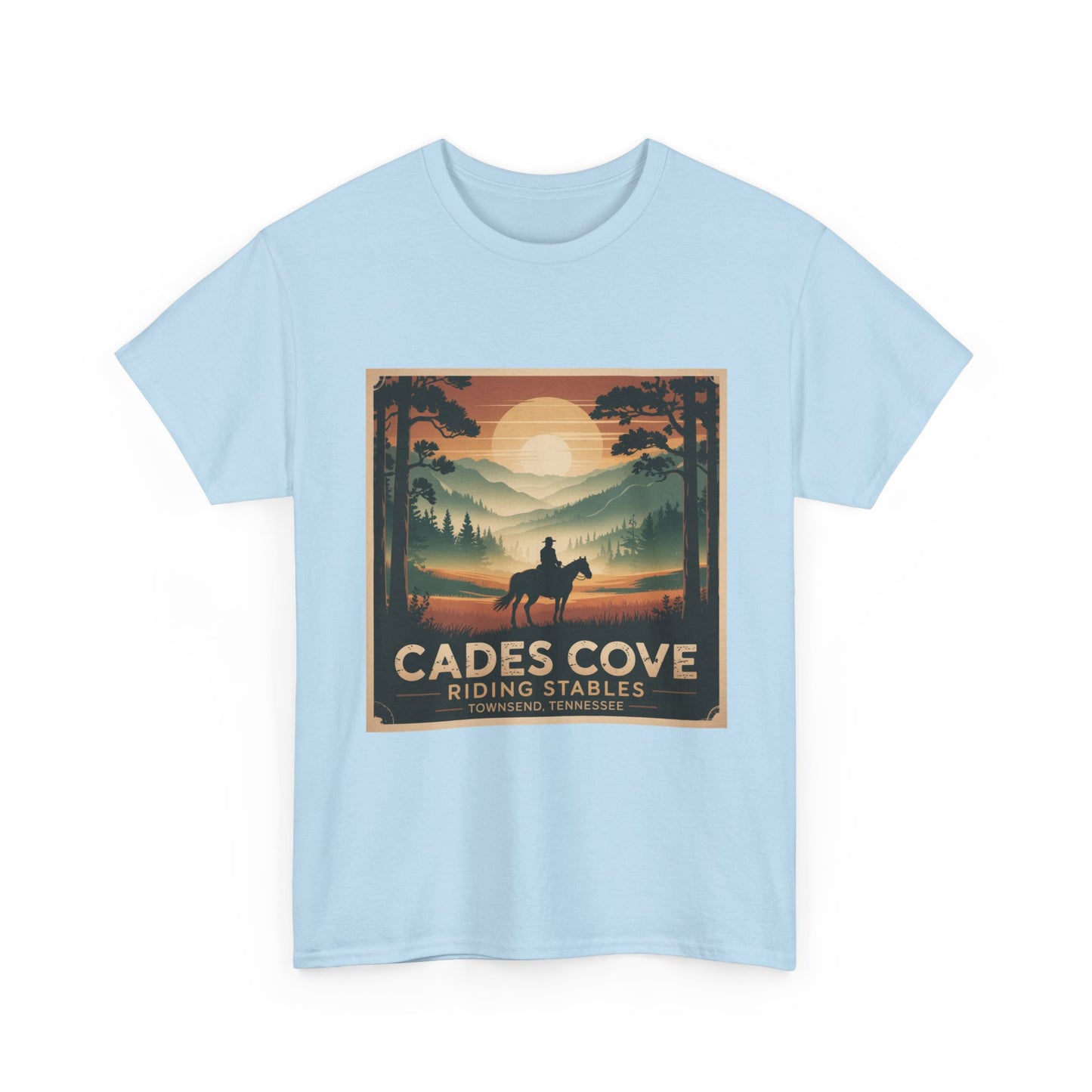 Cades Cove Riding Stables Sunset T-Shirt – Townsend Tennessee Smoky Mountains Horseback Tee