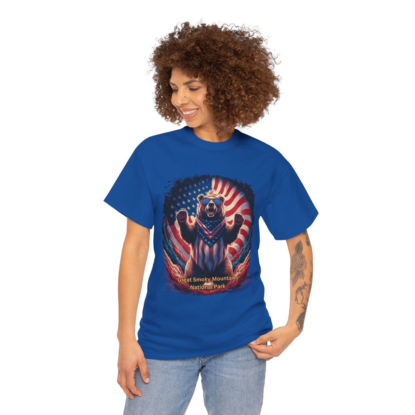 Great Smoky Mountains National Park 4th of July Bear Unisex Heavy Cotton Tee