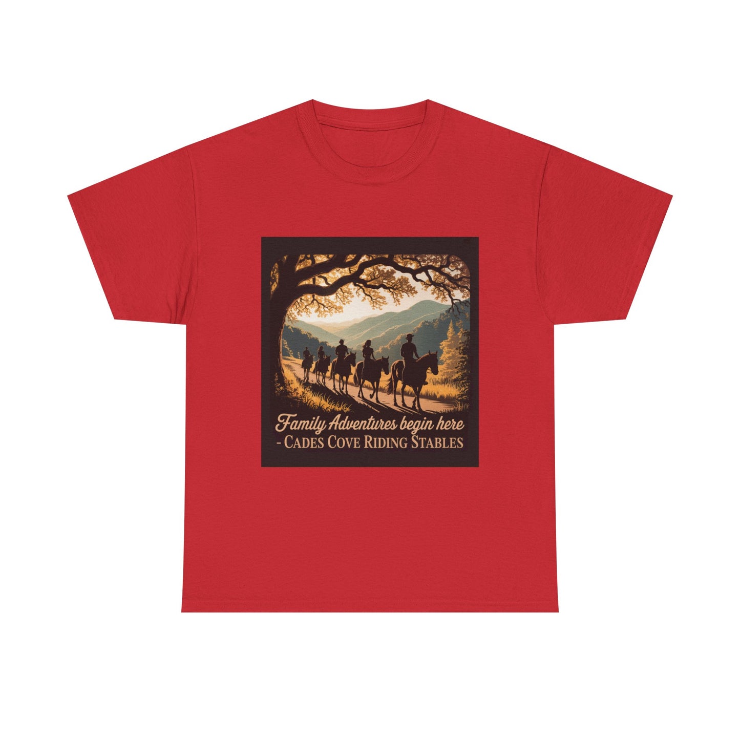Family Horseback Adventures at Cades Cove Riding Stables T-Shirt – Smoky Mountains Souvenir Tee
