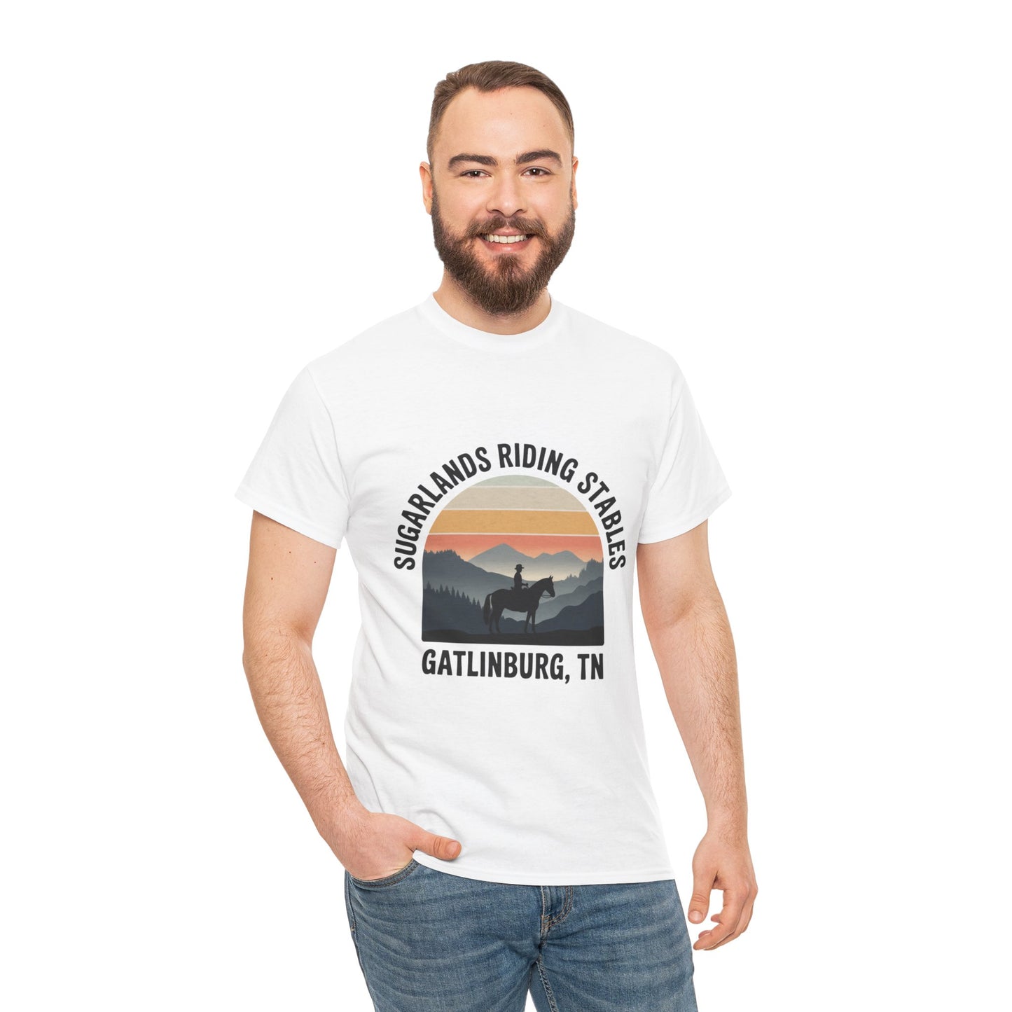 Sugarlands Riding Stables T-Shirt – Gatlinburg Tennessee Sunset Horizon Smoky Mountains Tee