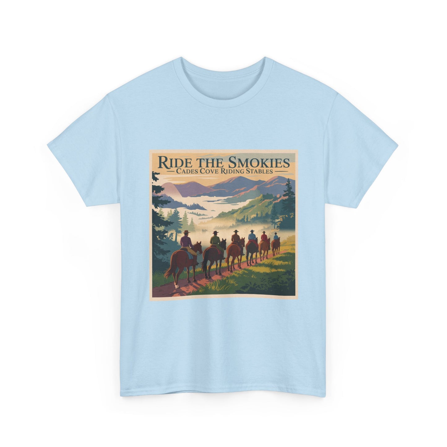 Ride the Smokies T-Shirt – Cades Cove Riding Stables Smoky Mountains Horseback Adventure Tee