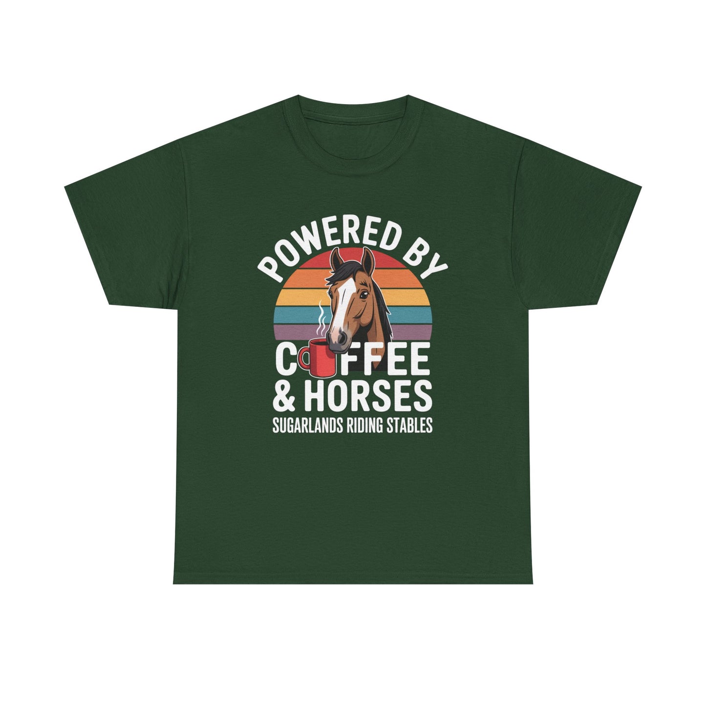 Powered by Coffee & Horses T-Shirt — Horse Mom Equestrian Riding Tee
