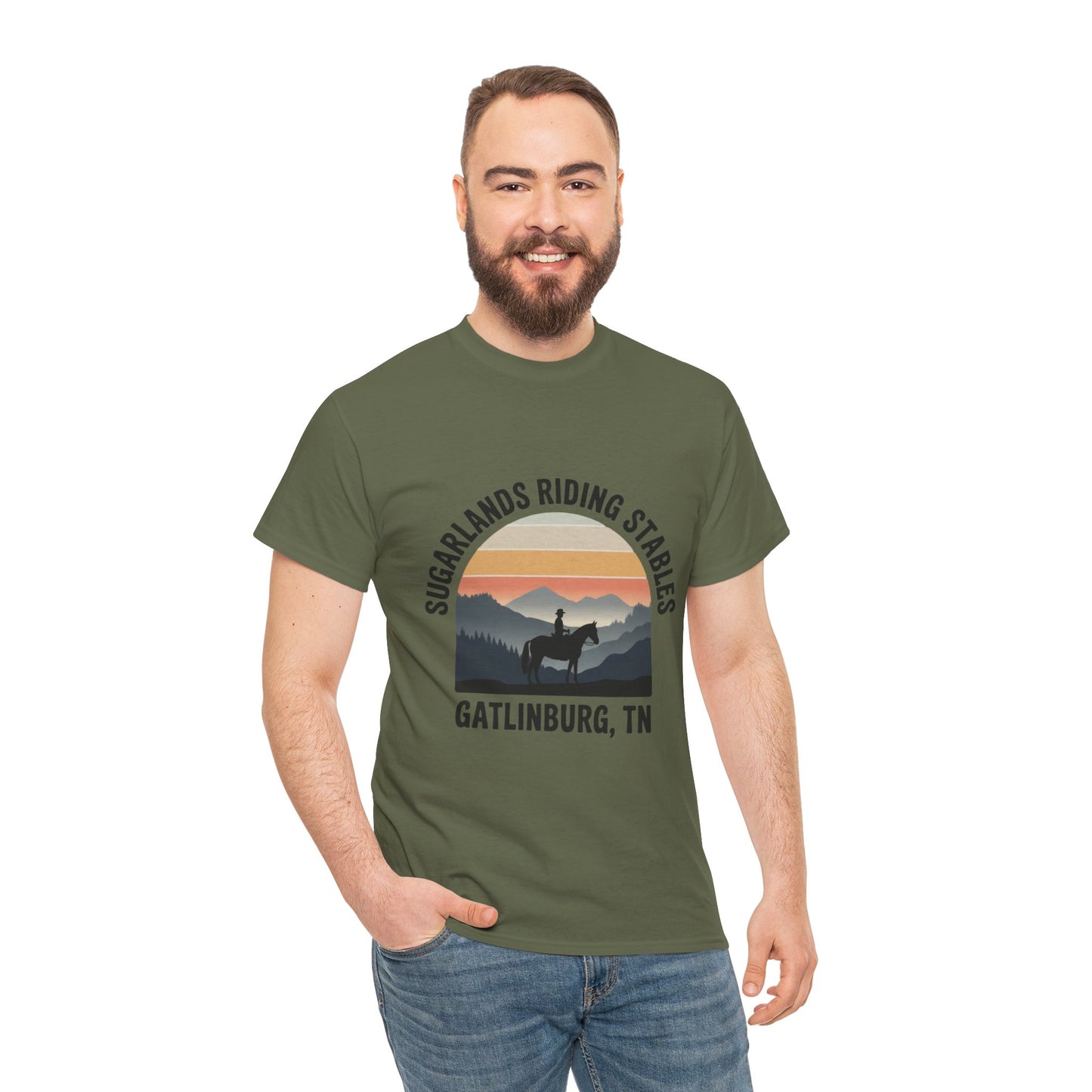 Sugarlands Riding Stables T-Shirt – Gatlinburg Tennessee Sunset Horizon Smoky Mountains Tee