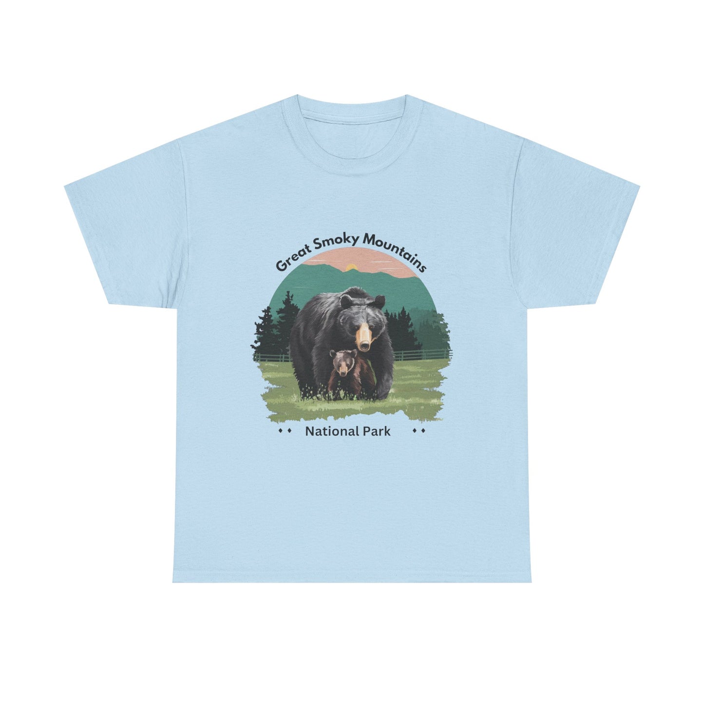 Great Smoky Mountains National Park Mama Bear and Cub Unisex Heavy Cotton Tee