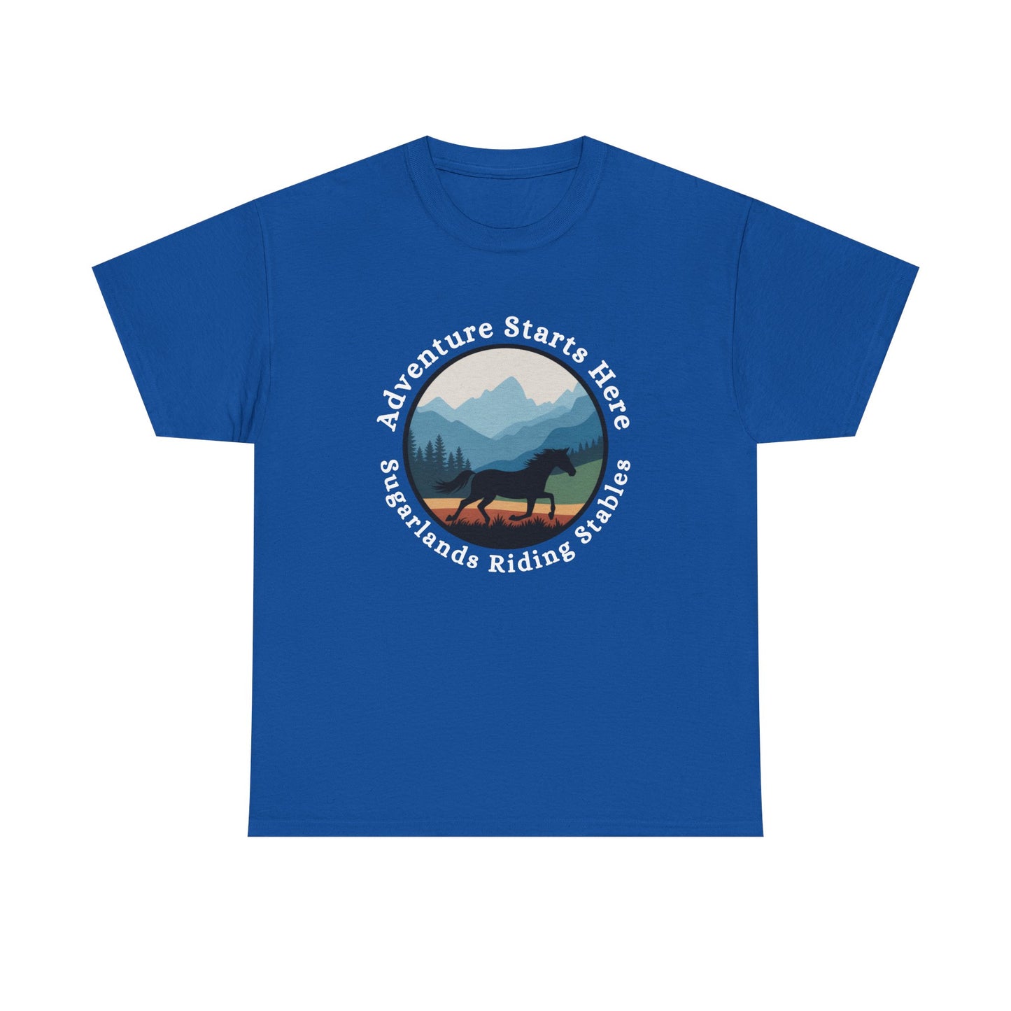 Adventure Starts Here Horse Riding Tee — Scenic Mountain Trail Shirt