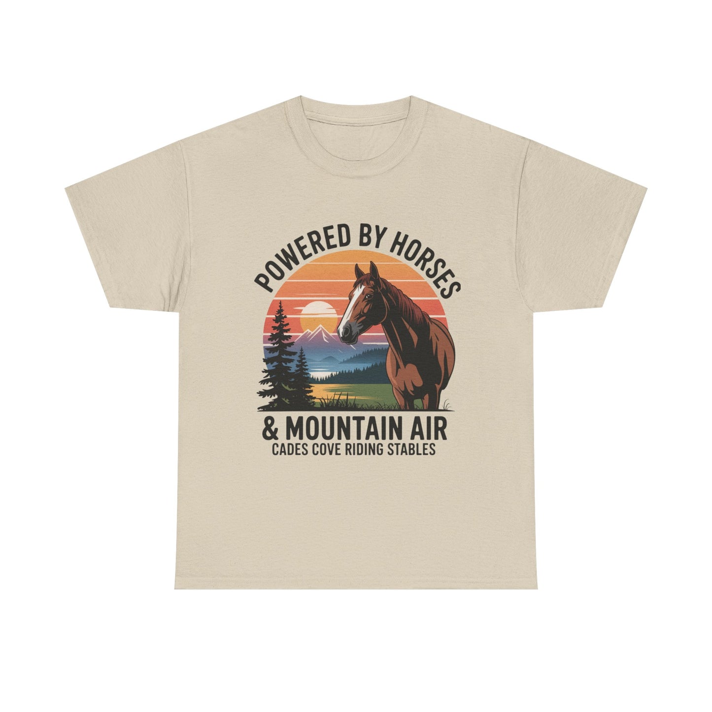 Powered By Horses and Mountain Air Cades Cove Riding Stables Shirt – Smoky Mountains Horse Tee