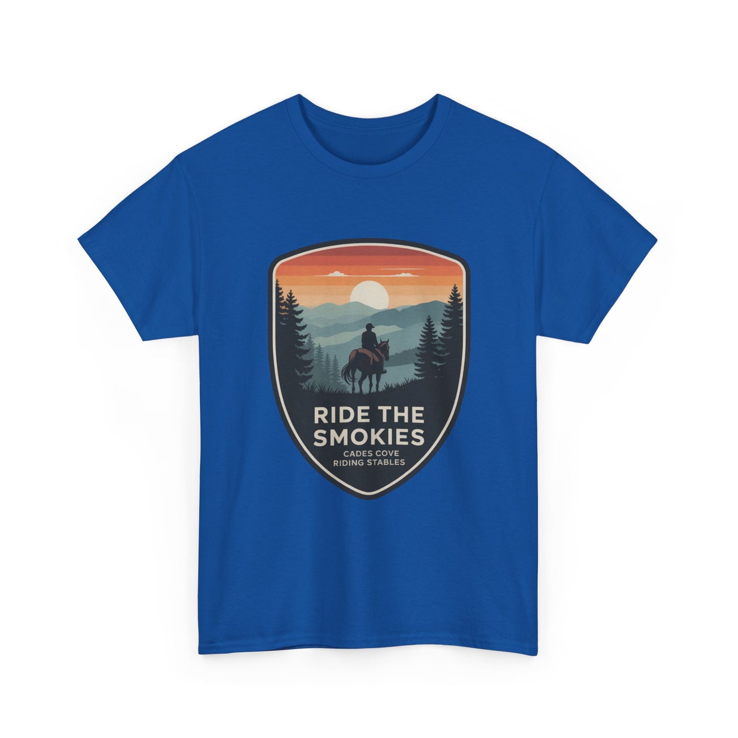 Ride the Smokies Cades Cove Riding Stables T-Shirt – Adult Great Smoky Mountains Horseback Tee