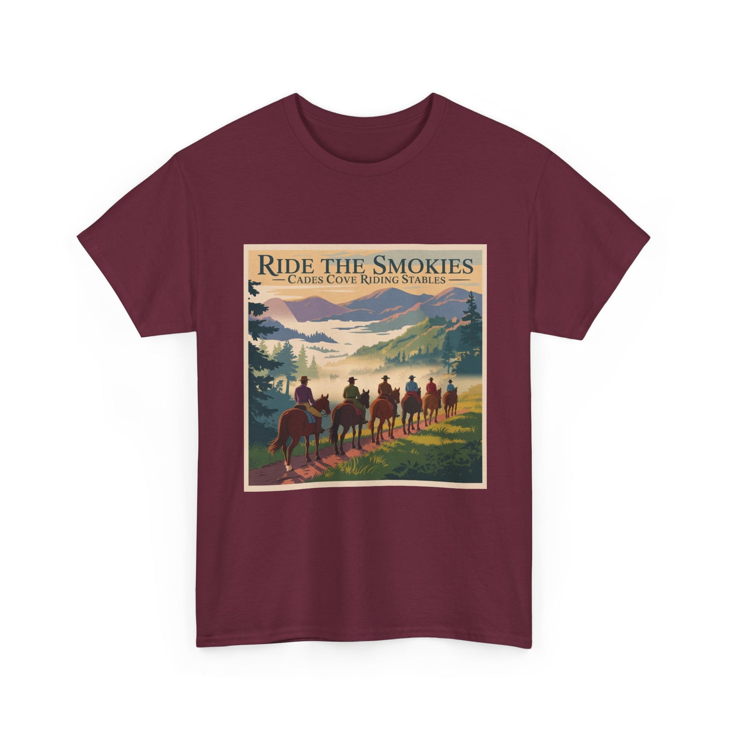 Ride the Smokies T-Shirt – Cades Cove Riding Stables Smoky Mountains Horseback Adventure Tee