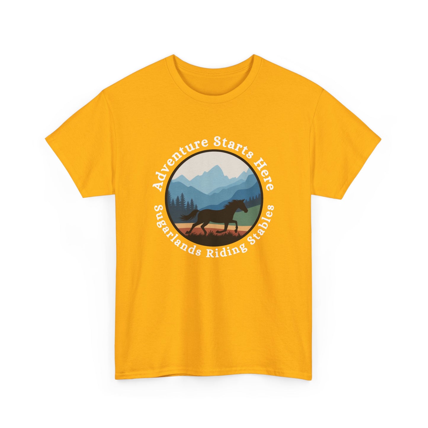 Adventure Starts Here Horse Riding Tee — Scenic Mountain Trail Shirt