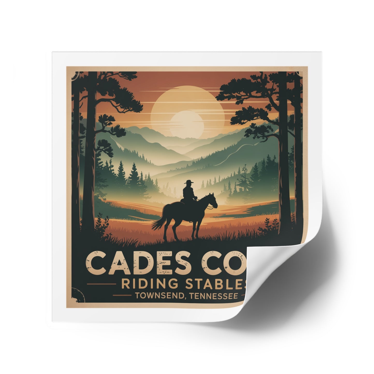 Cades Cove Riding Stables Sunset Sticker – Townsend Tennessee Smoky Mountains Souvenir Decal