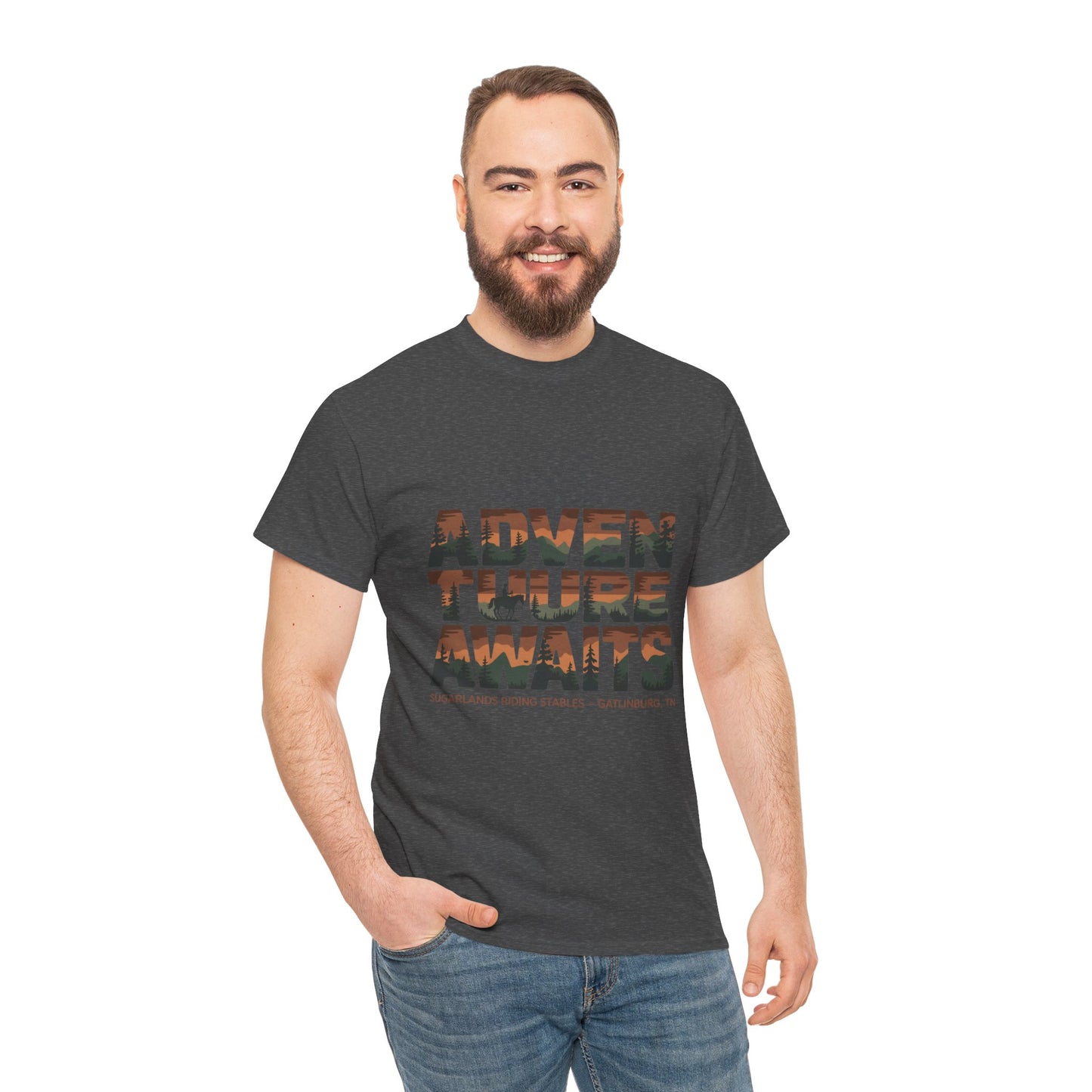 Adventure Awaits T-Shirt – Sugarlands Riding Stables Gatlinburg Smoky Mountains Outdoor Tee