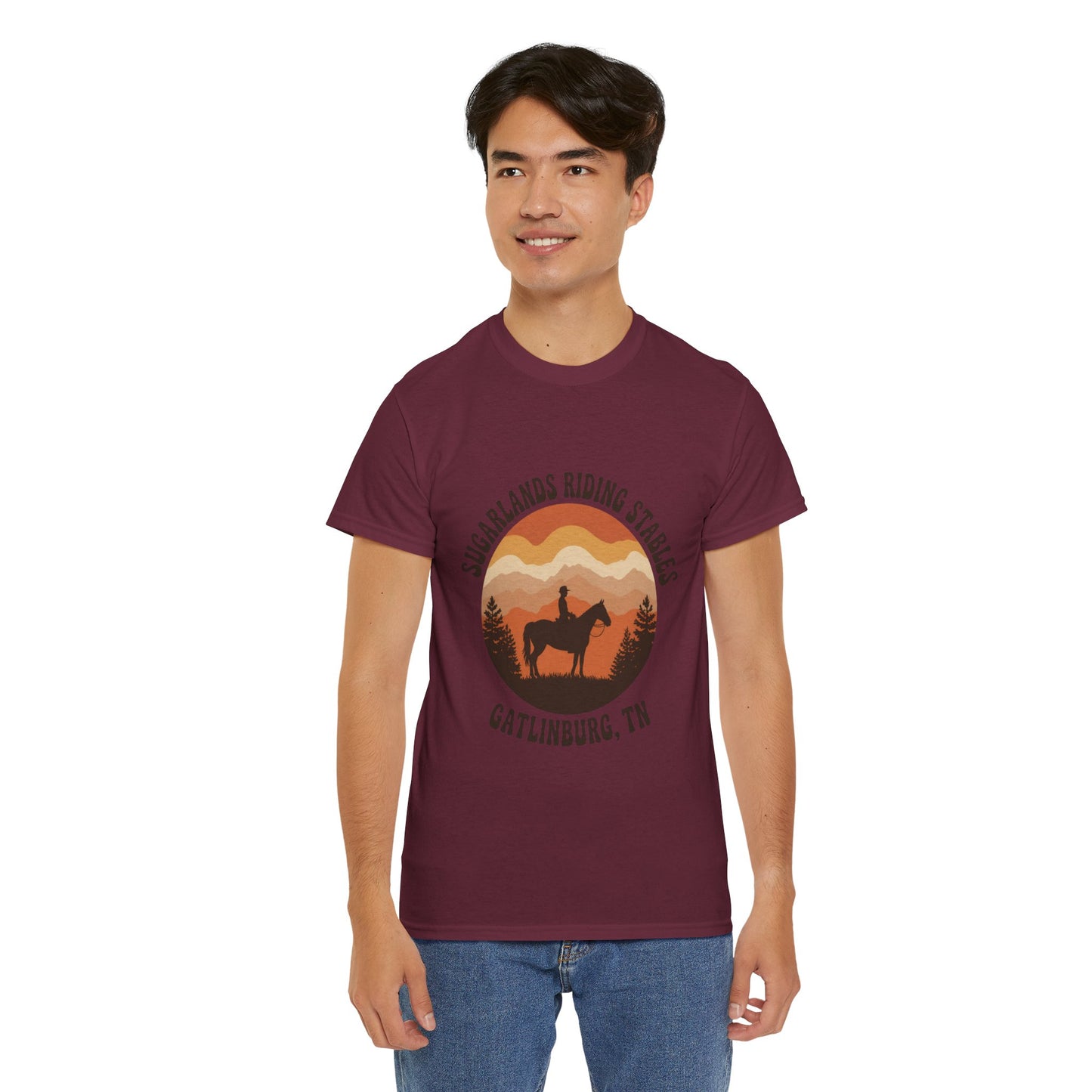 Sugarlands Riding Stables T-Shirt – Gatlinburg Tennessee Sunset Smoky Mountains Tee