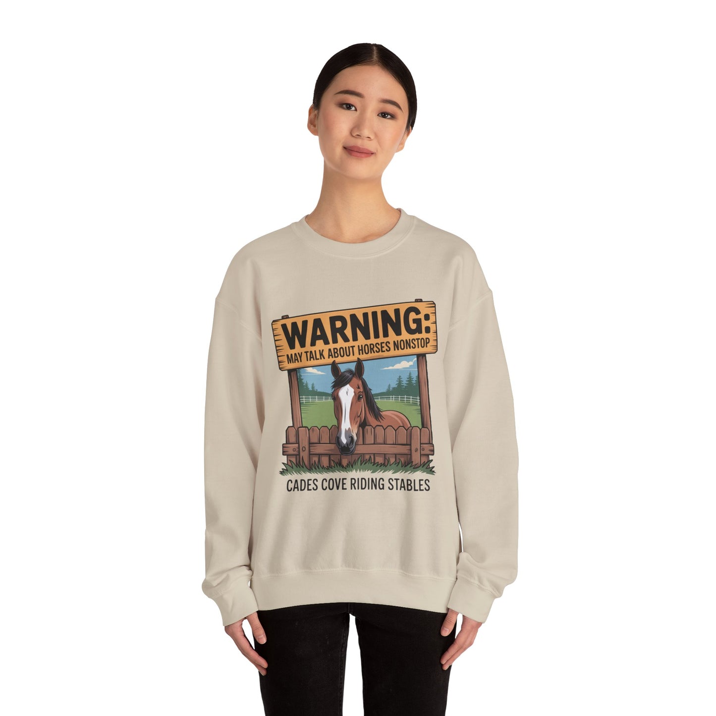 Warning May Talk About Horses Nonstop Adult Jacket – Cades Cove Riding Stables Crewneck Sweatshirt