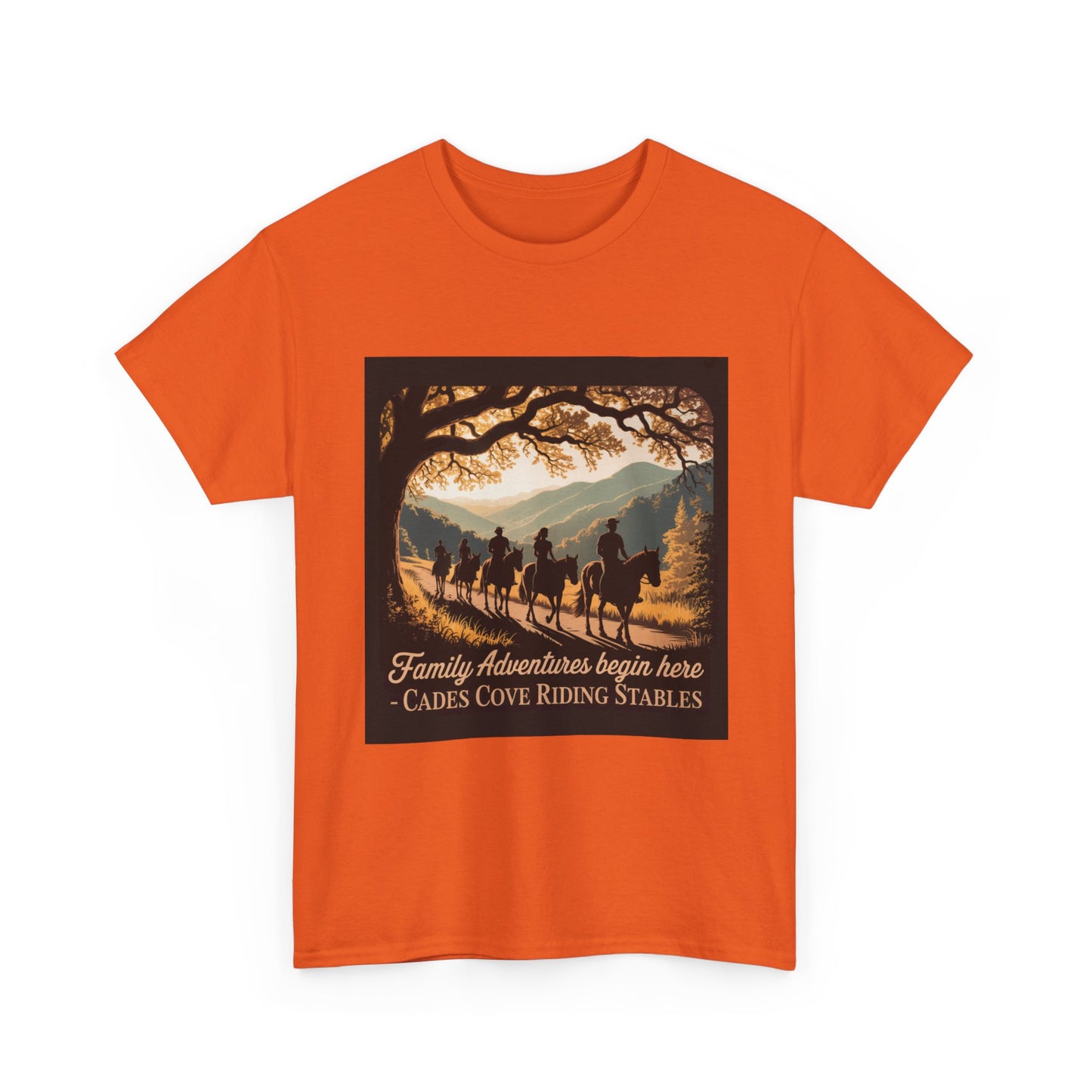 Family Horseback Adventures at Cades Cove Riding Stables T-Shirt – Smoky Mountains Souvenir Tee