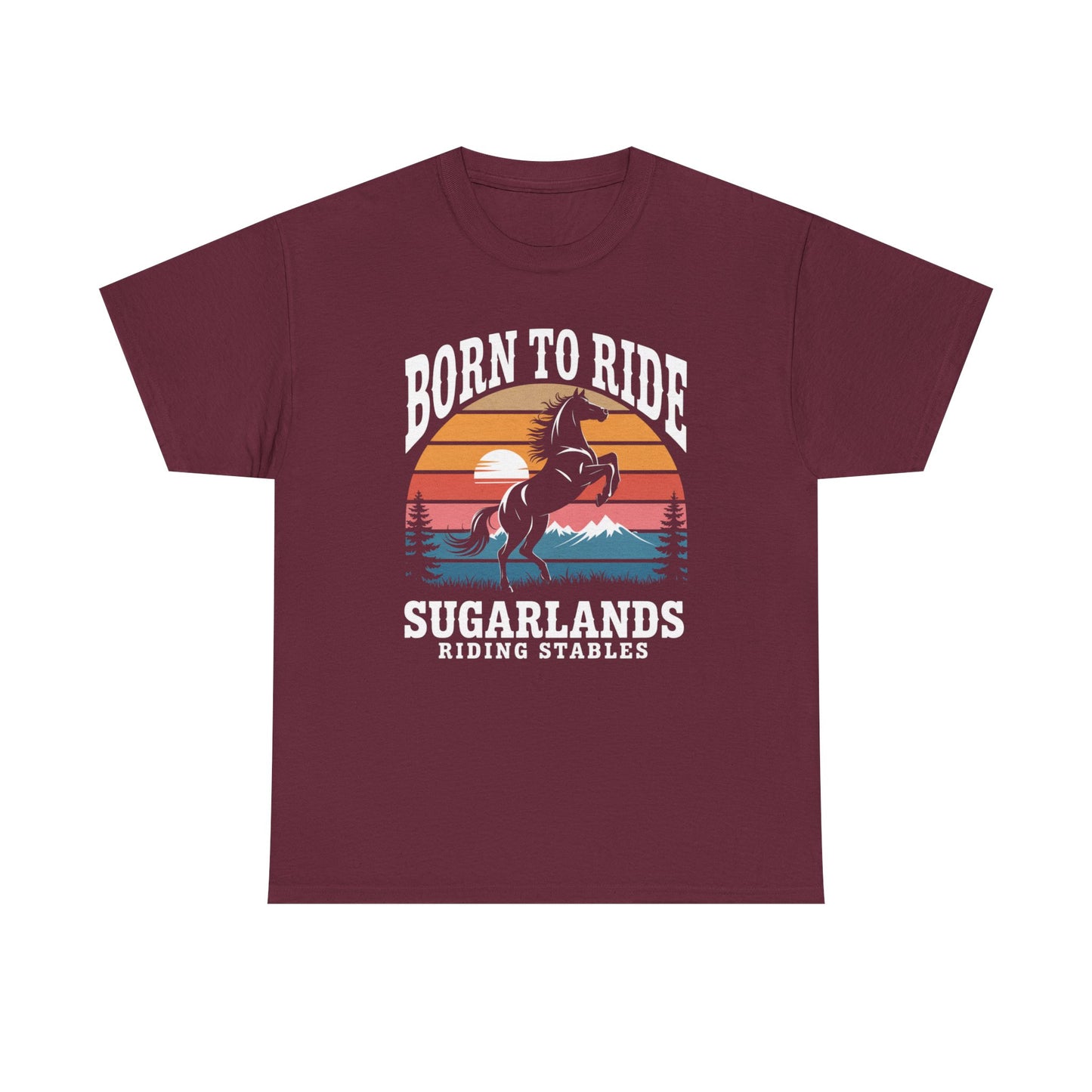 Born to Ride Horse T-Shirt — Sugarlands Riding Stables Retro Sunset Tee