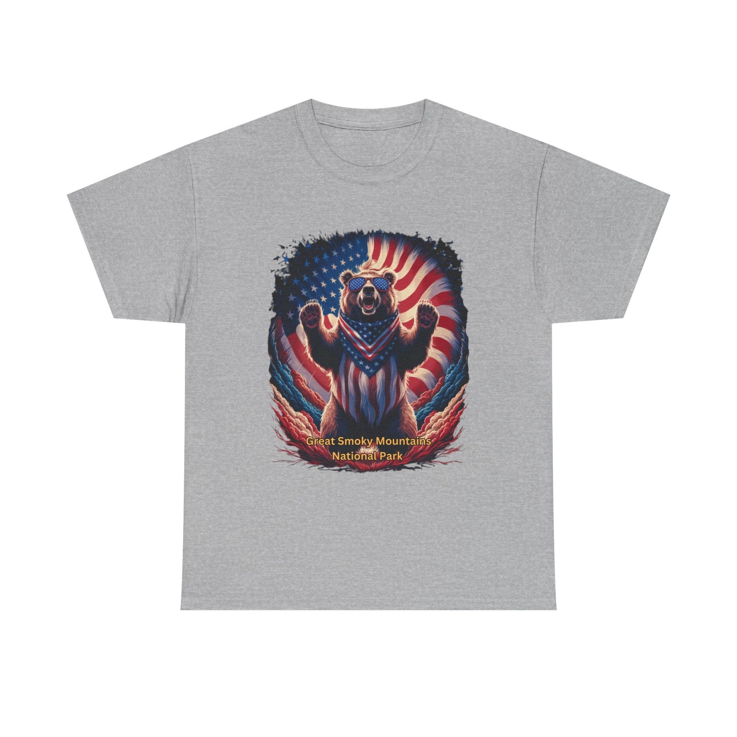 Great Smoky Mountains National Park 4th of July Bear Unisex Heavy Cotton Tee