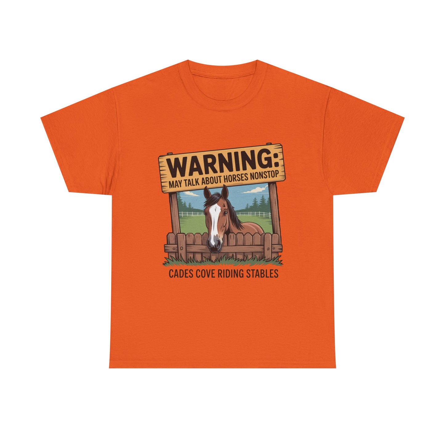Warning May Talk About Horses Nonstop T-Shirt – Funny Horse Lover Tee | Cades Cove Riding Stables