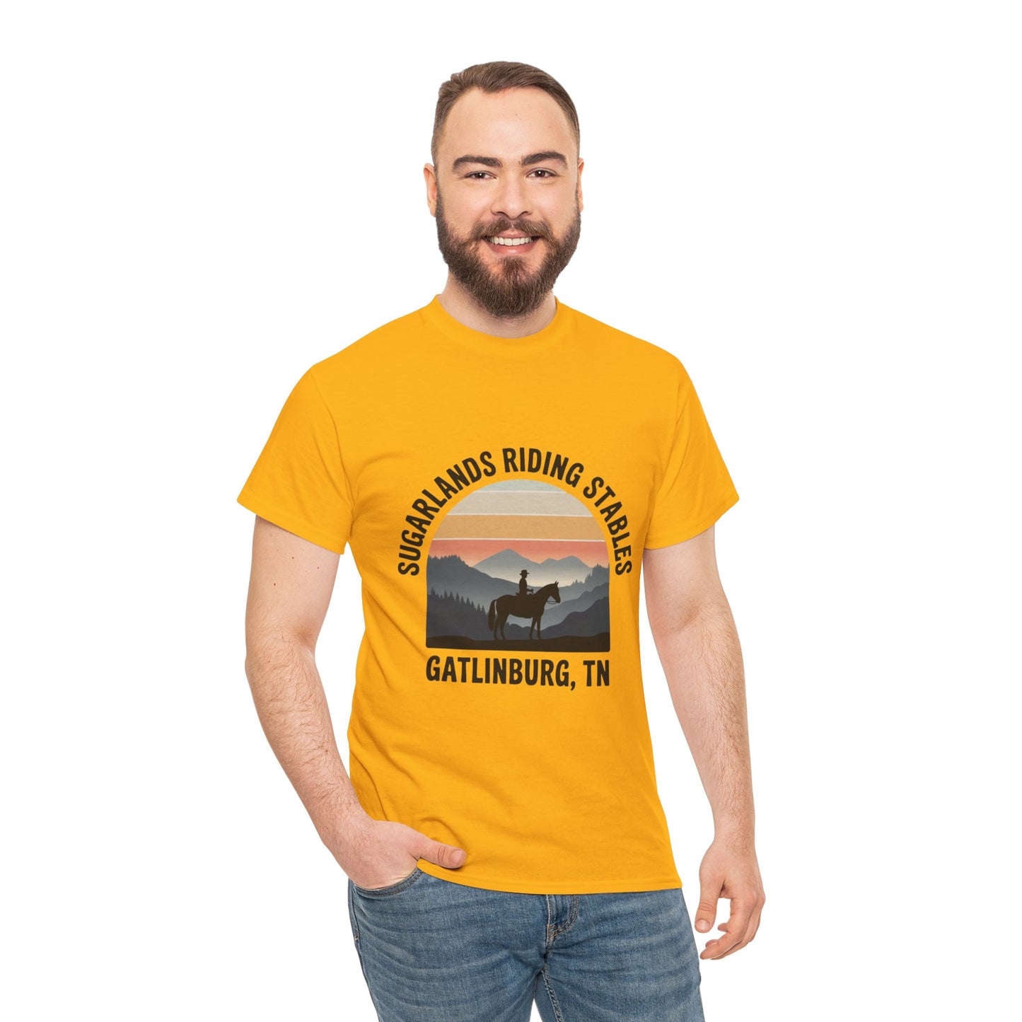 Sugarlands Riding Stables T-Shirt – Gatlinburg Tennessee Sunset Horizon Smoky Mountains Tee