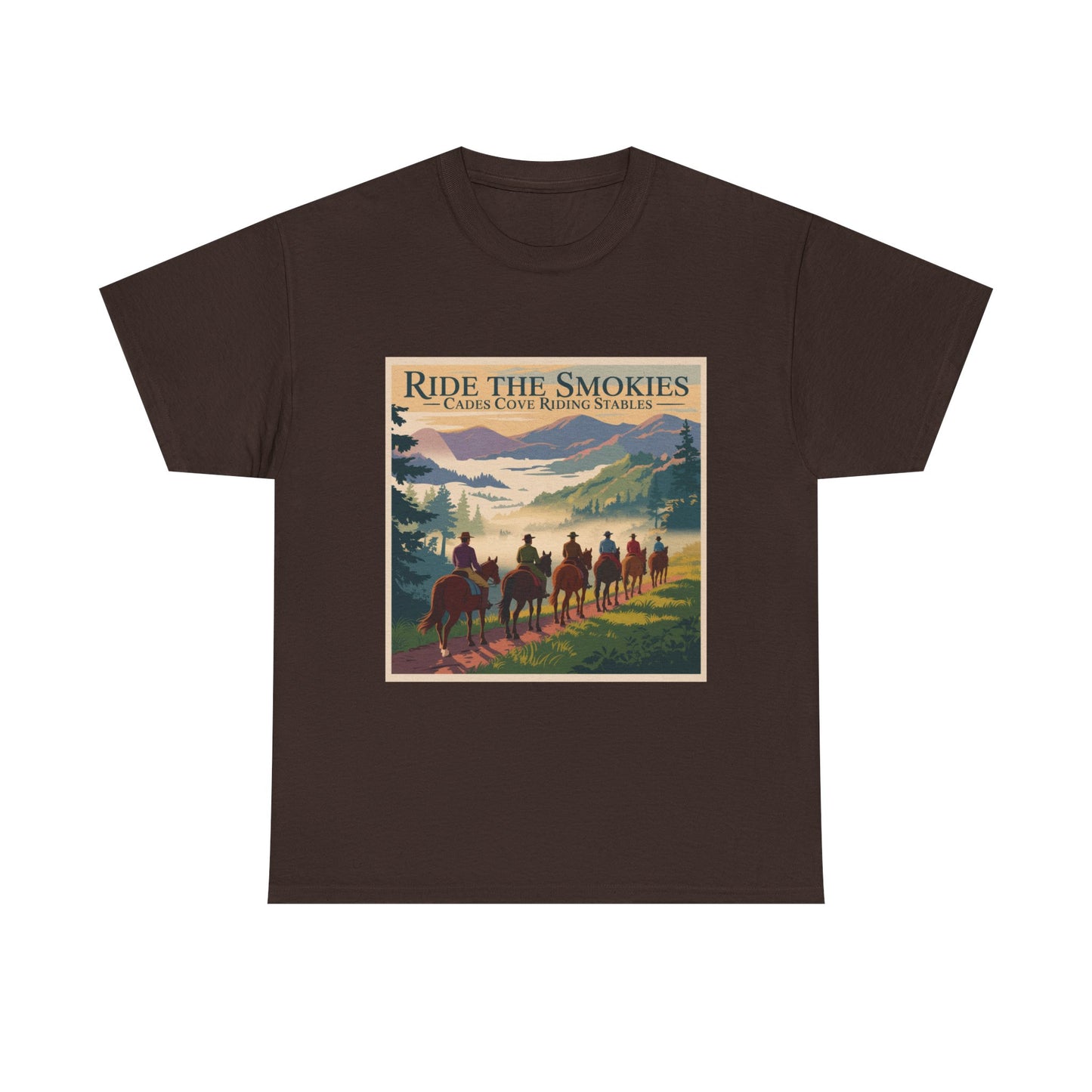 Ride the Smokies T-Shirt – Cades Cove Riding Stables Smoky Mountains Horseback Adventure Tee