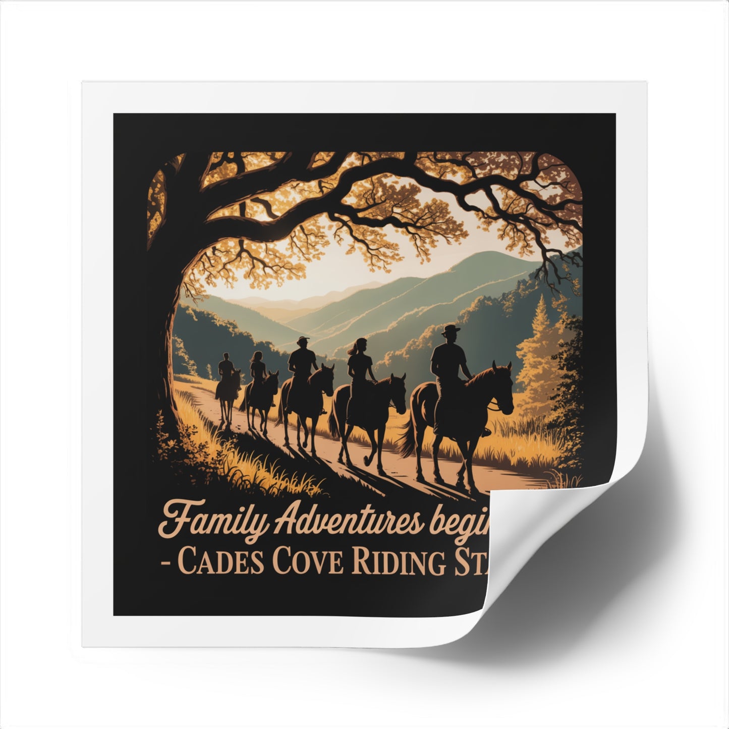 Family Adventures Begin Here Sticker – Cades Cove Riding Stables Smoky Mountains Souvenir Decal