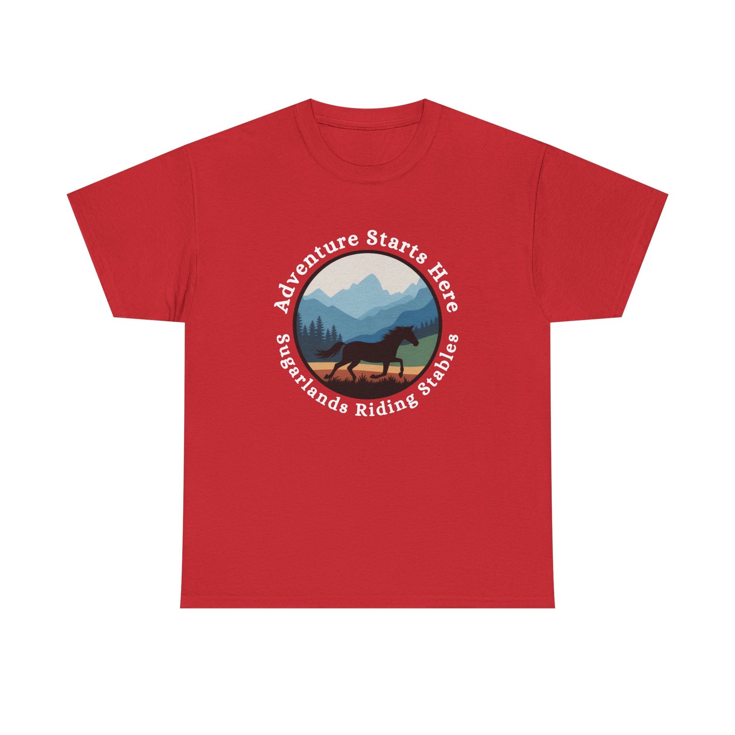 Adventure Starts Here Horse Riding Tee — Scenic Mountain Trail Shirt