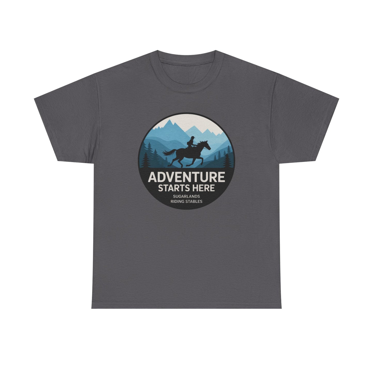 Adventure Starts Here T-Shirt — Outdoor Hiking & Equestrian Graphic Tee