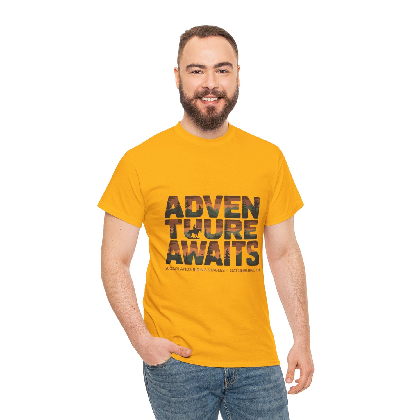 Adventure Awaits T-Shirt – Sugarlands Riding Stables Gatlinburg Smoky Mountains Outdoor Tee