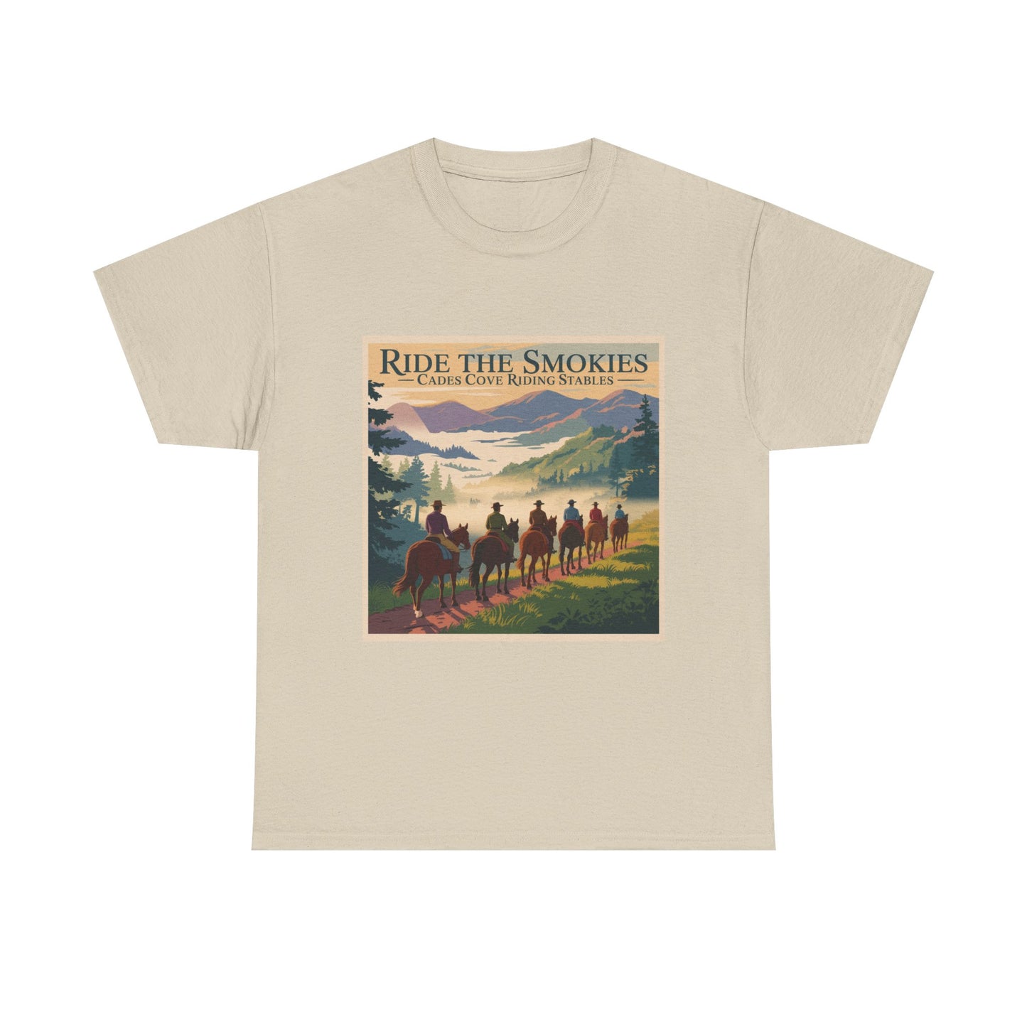 Ride the Smokies T-Shirt – Cades Cove Riding Stables Smoky Mountains Horseback Adventure Tee