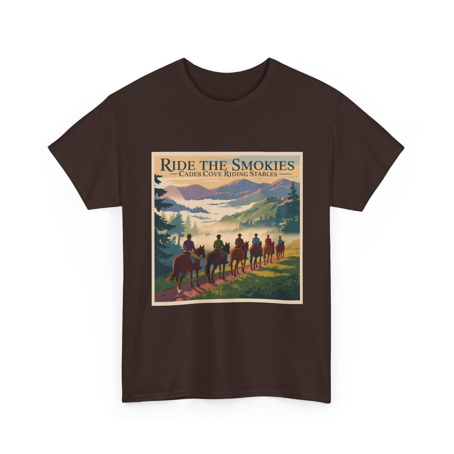 Ride the Smokies T-Shirt – Cades Cove Riding Stables Smoky Mountains Horseback Adventure Tee