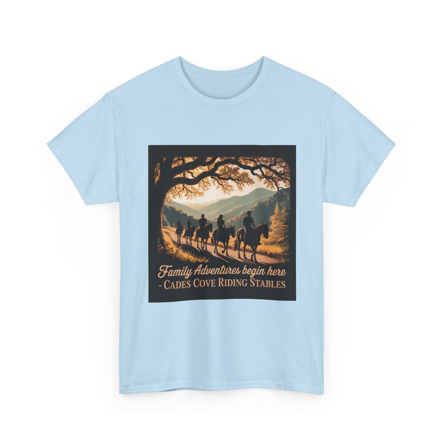 Family Horseback Adventures at Cades Cove Riding Stables T-Shirt – Smoky Mountains Souvenir Tee