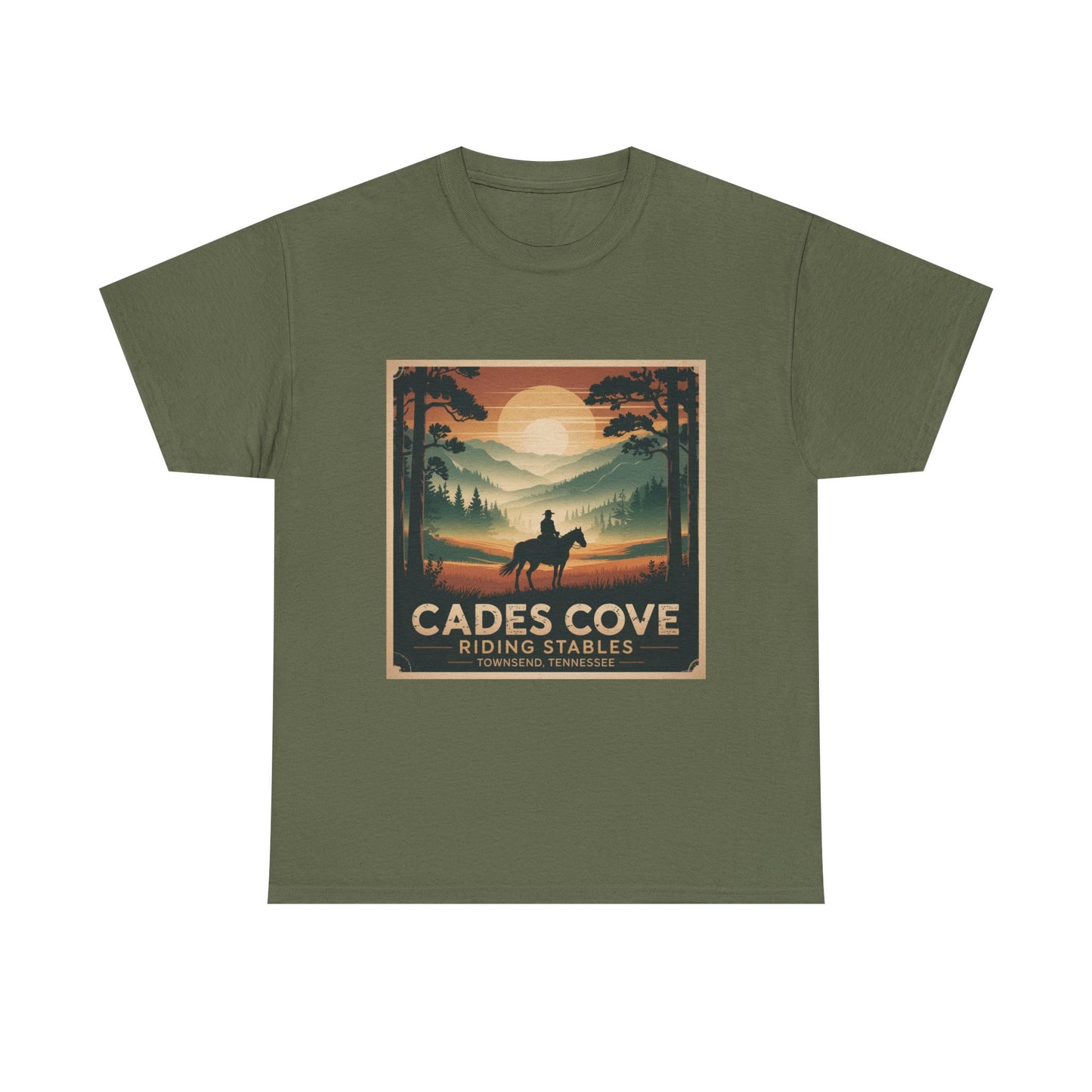 Cades Cove Riding Stables Sunset T-Shirt – Townsend Tennessee Smoky Mountains Horseback Tee