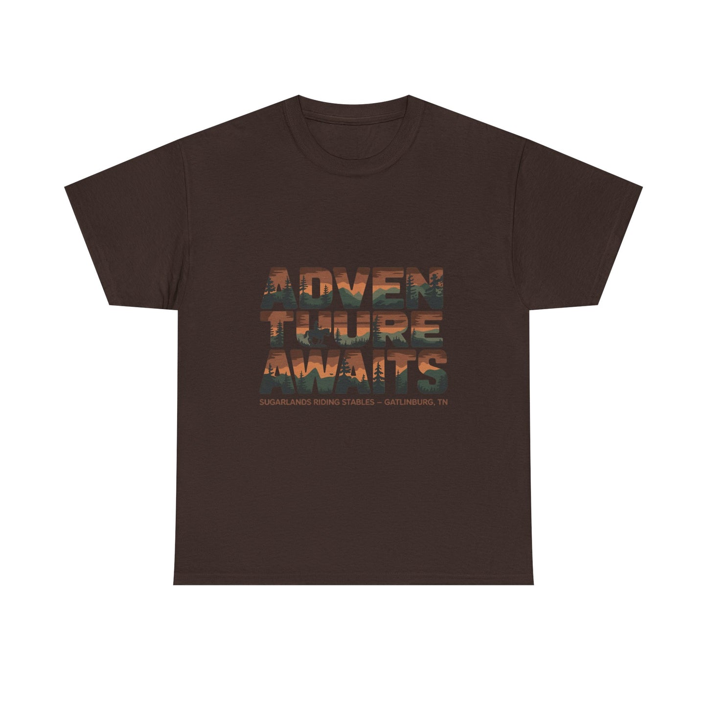 Adventure Awaits T-Shirt – Sugarlands Riding Stables Gatlinburg Smoky Mountains Outdoor Tee