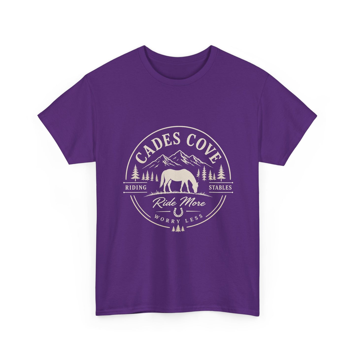 Cades Cove Riding Stables Ride More Worry Less T-Shirt – Adult Horse Mountain Tee