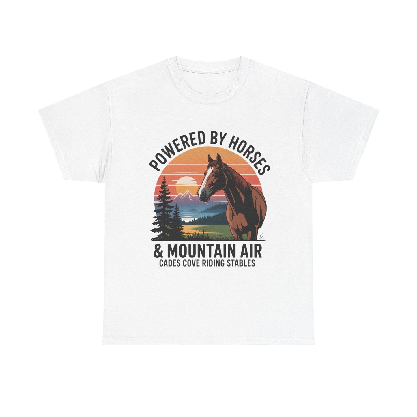 Powered By Horses and Mountain Air Cades Cove Riding Stables Shirt – Smoky Mountains Horse Tee