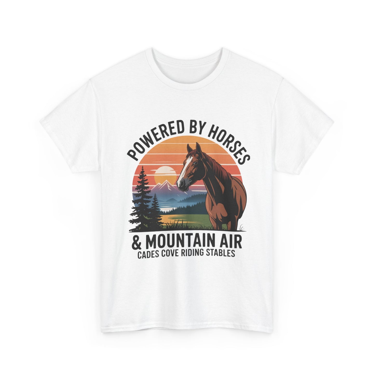 Powered By Horses and Mountain Air Cades Cove Riding Stables Shirt – Smoky Mountains Horse Tee