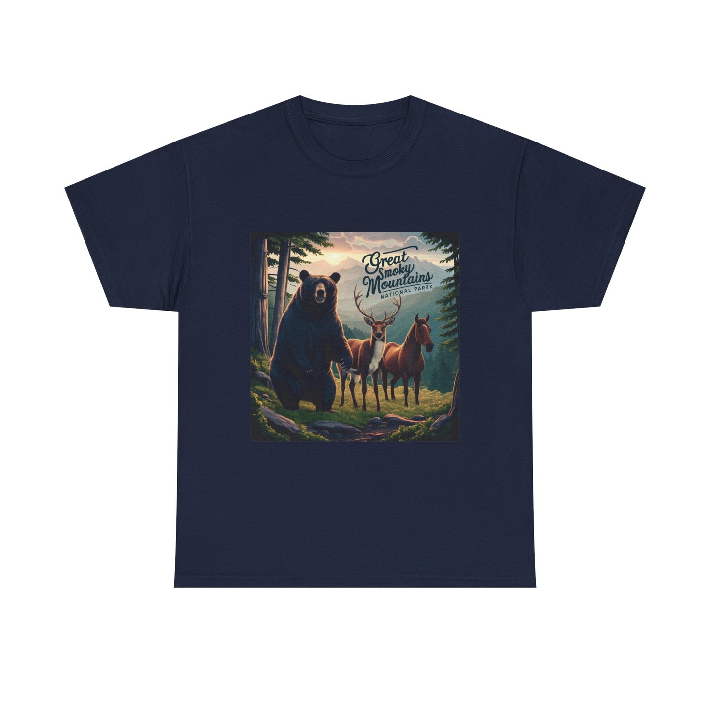 Great Smoky Mountains National Park Bear Deer and Horse Unisex Heavy Cotton Tee