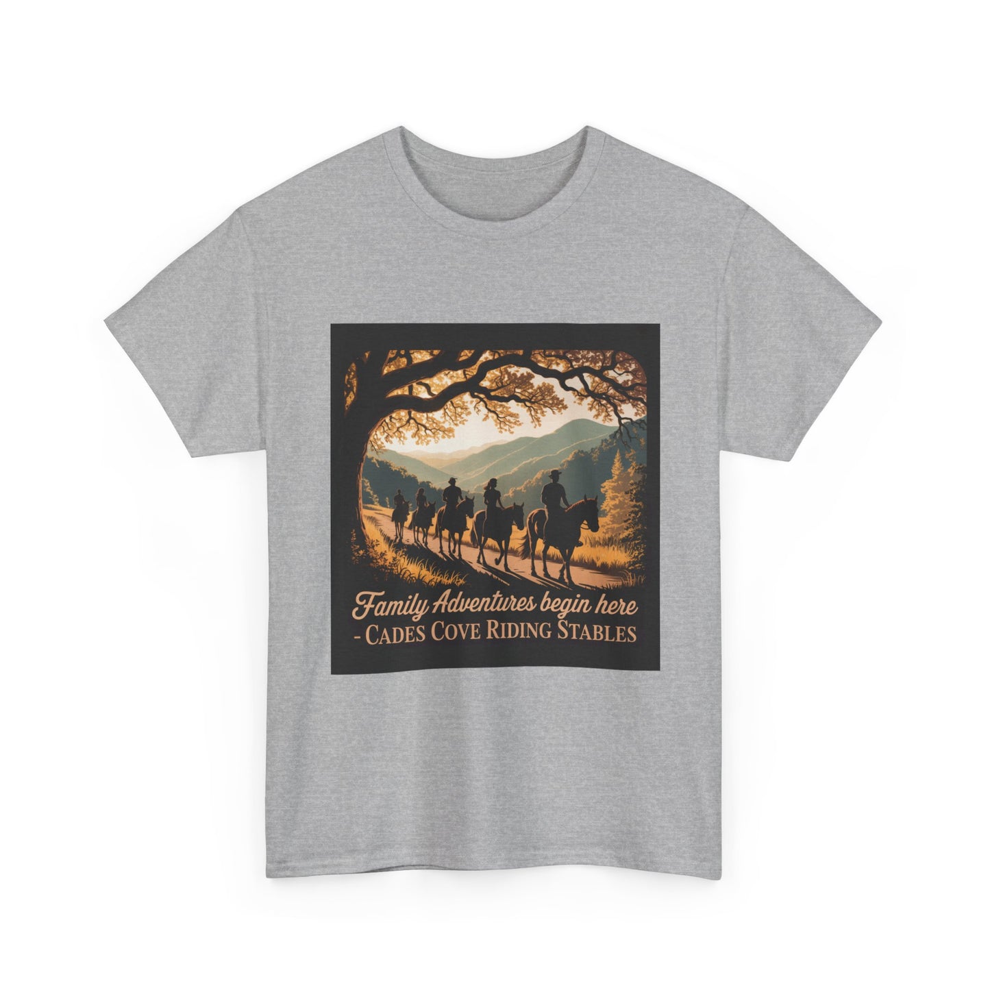 Family Horseback Adventures at Cades Cove Riding Stables T-Shirt – Smoky Mountains Souvenir Tee