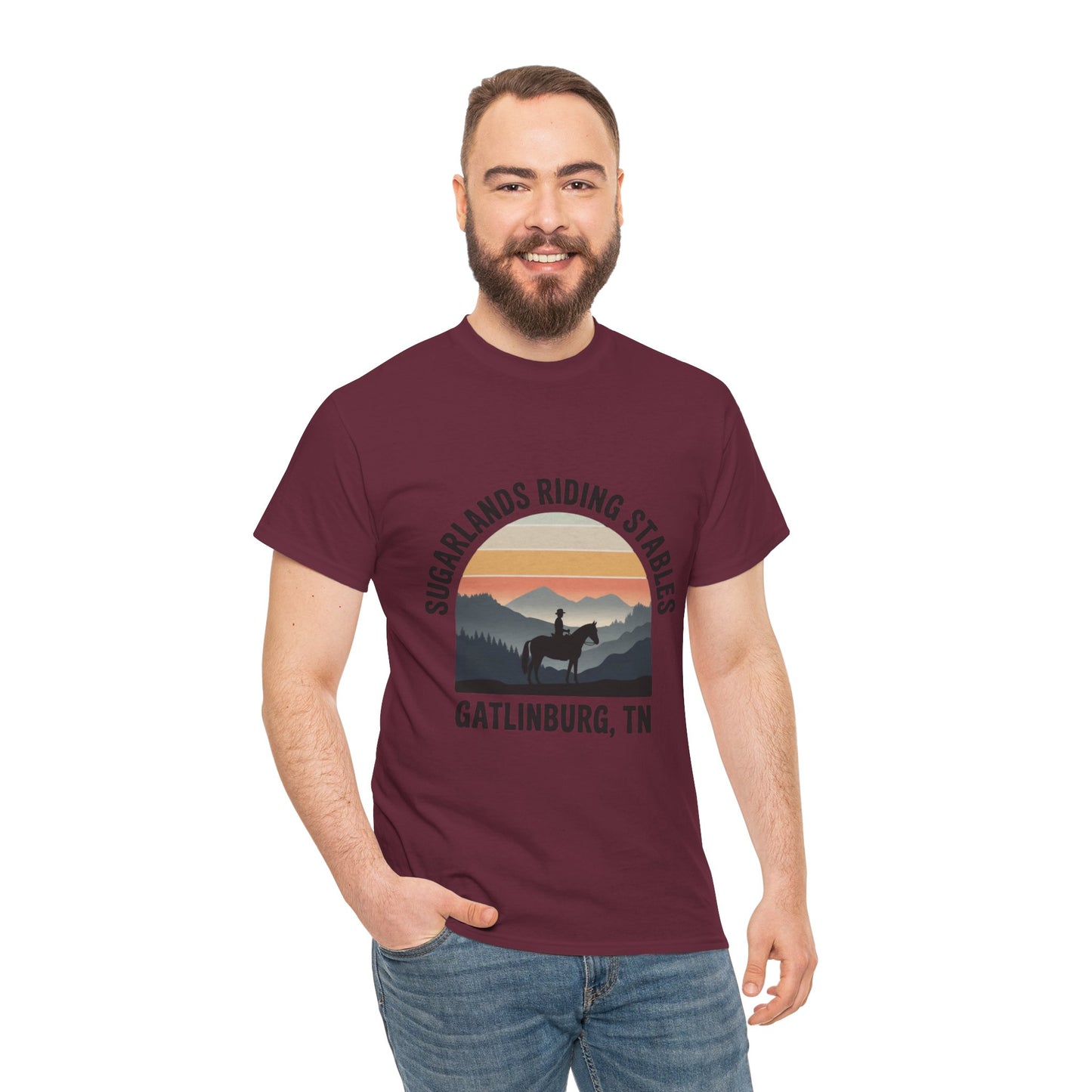 Sugarlands Riding Stables T-Shirt – Gatlinburg Tennessee Sunset Horizon Smoky Mountains Tee