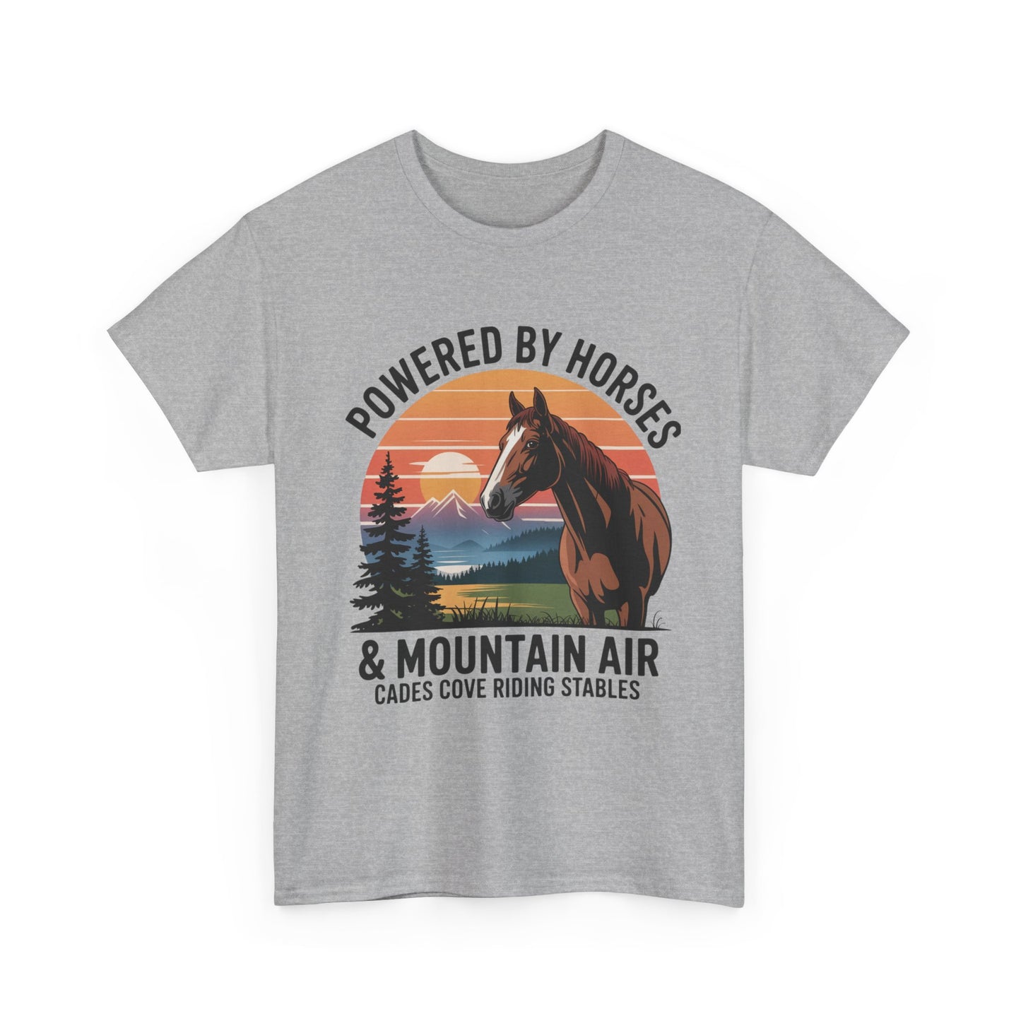 Powered By Horses and Mountain Air Cades Cove Riding Stables Shirt – Smoky Mountains Horse Tee