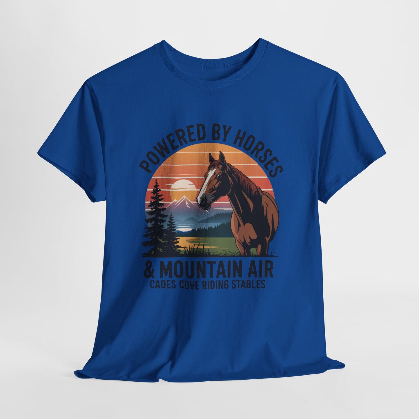 Powered By Horses and Mountain Air Cades Cove Riding Stables Shirt – Smoky Mountains Horse Tee