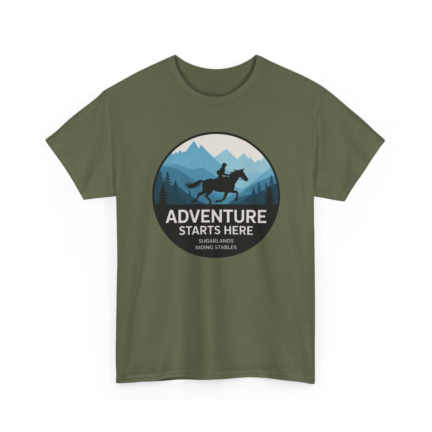 Adventure Starts Here T-Shirt — Outdoor Hiking & Equestrian Graphic Tee
