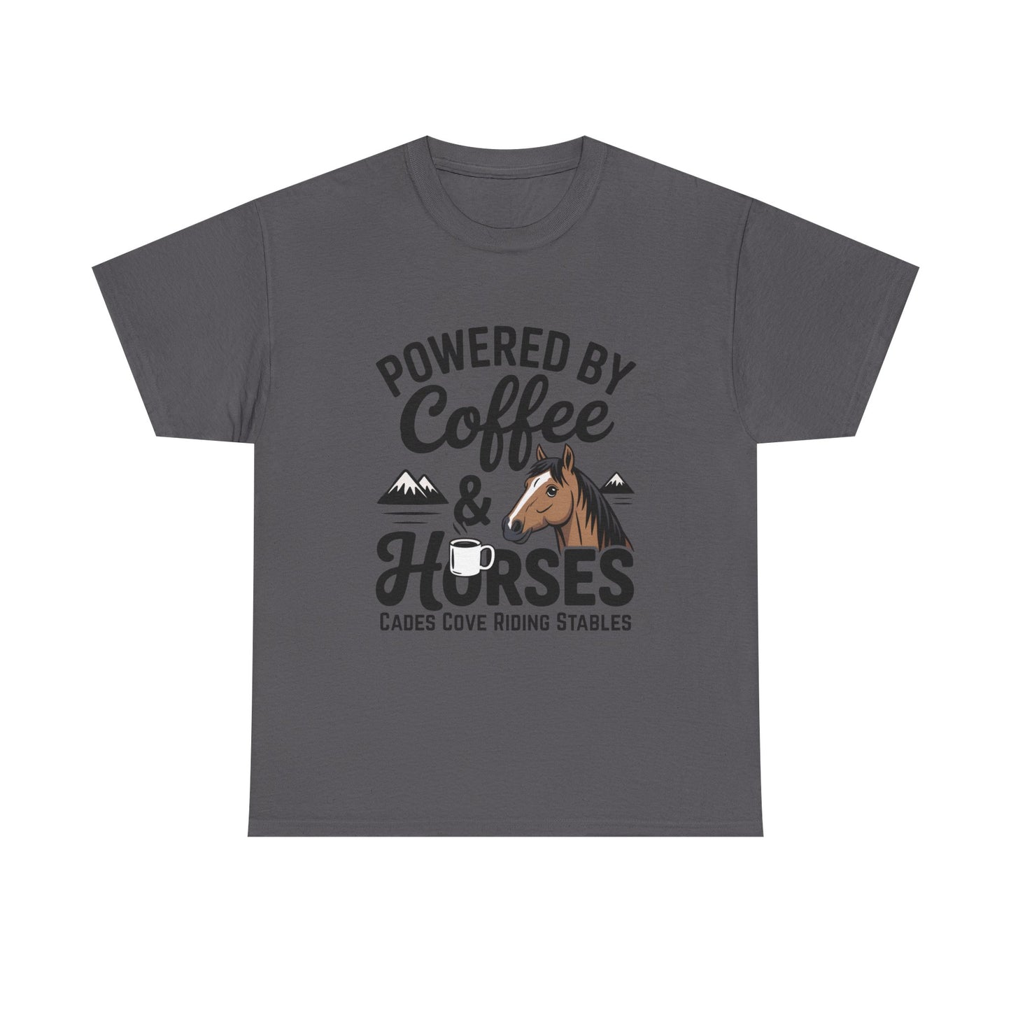 Powered by Coffee & Horses T-Shirt – Funny Riding Tee | Cades Cove Riding Stables
